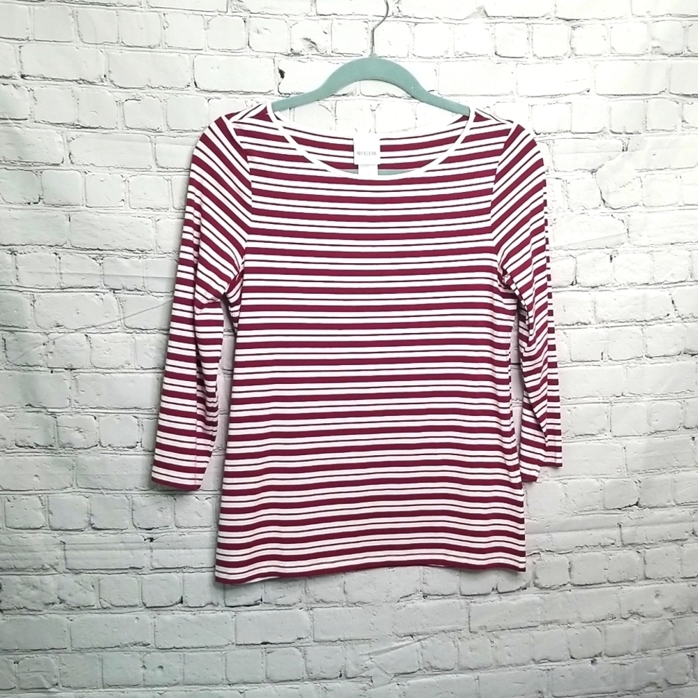 MADELEINE Red and White Striped 3/4 Sleeve Top Size 8
